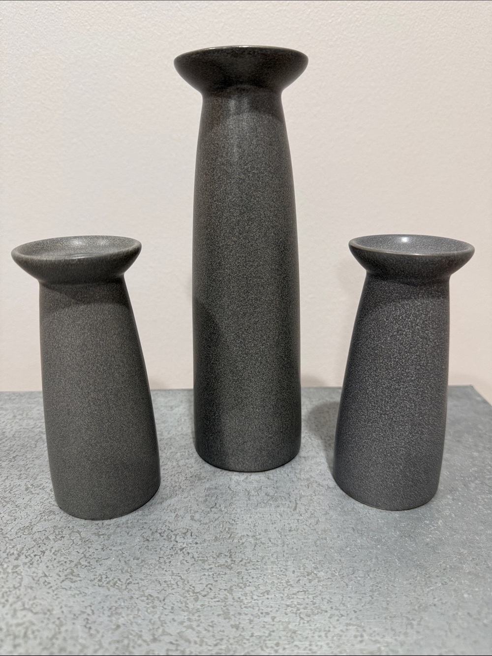 Crate&Barrel Set of 3 Grey Stoneware Candle Set